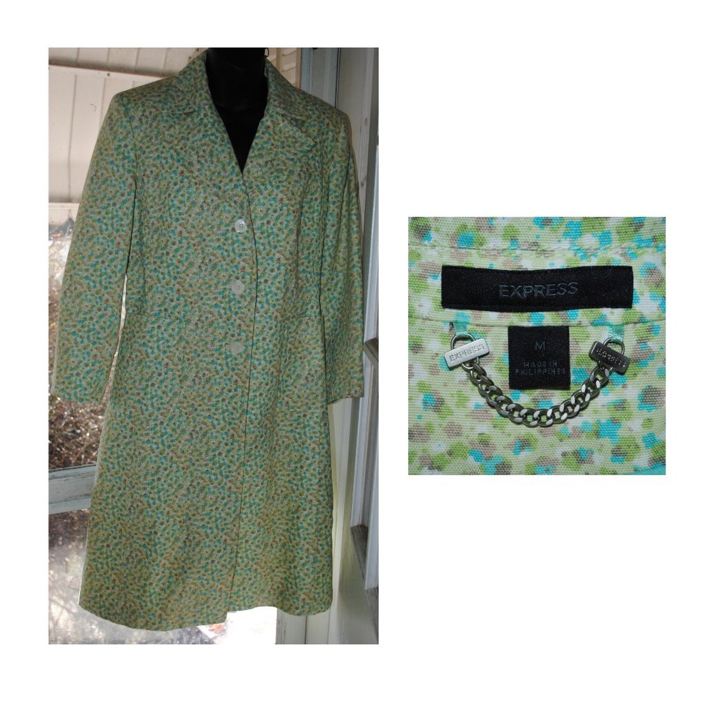 EXPRESS Green Floral Lined Coat Sz M
